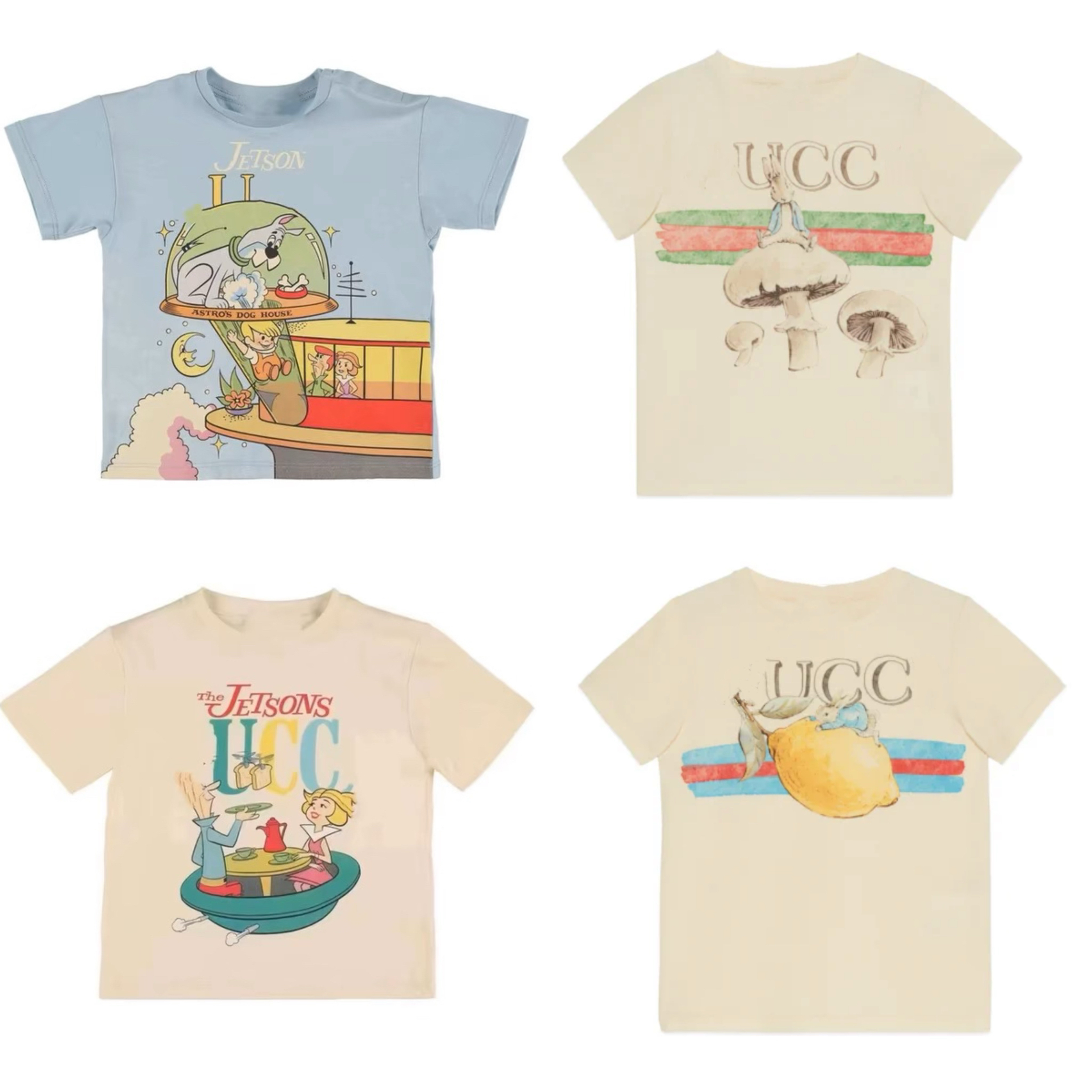现货 夏季新款男女儿童纯棉卡通字母短袖T恤 草莓蘑菇短袖上衣