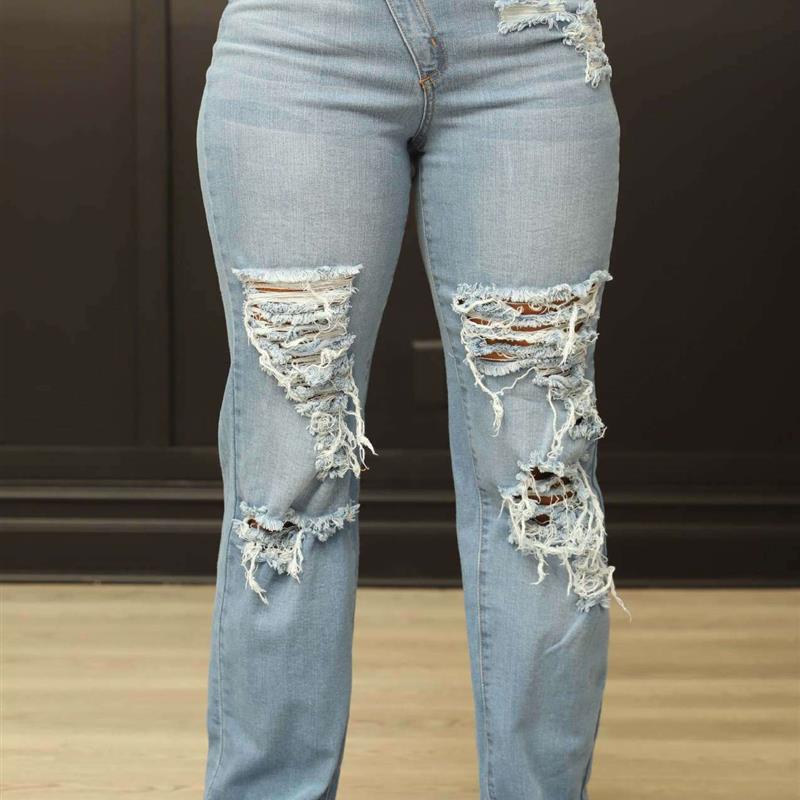 Stretch jeans for hot girls trendy washed whiskers high