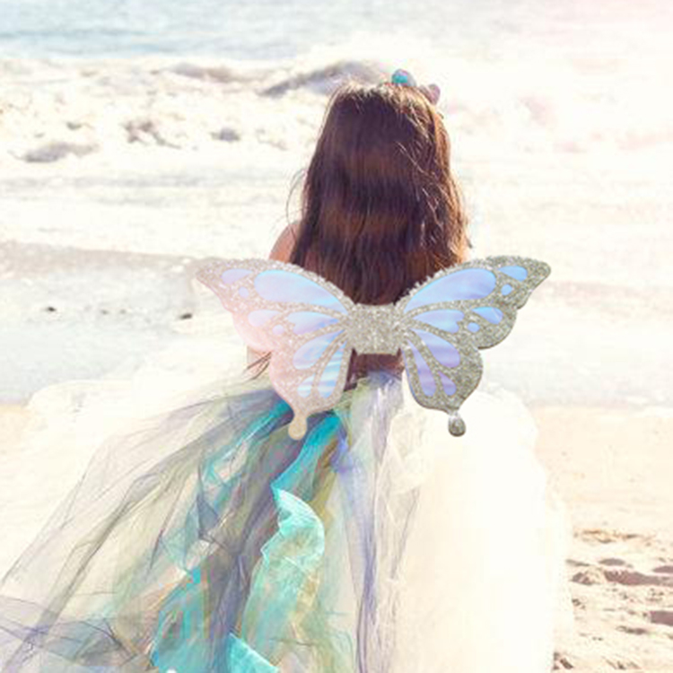 迪士尼发光花仙子精灵蝴蝶天使蓝色儿童翅膀仙女魔法棒表演套装cs