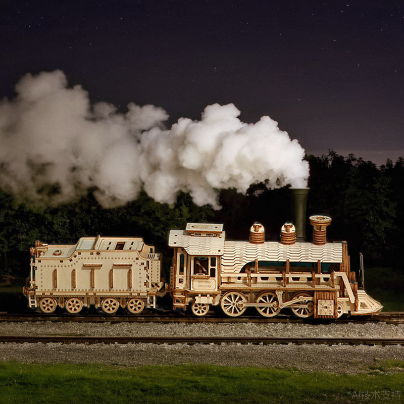 复古蒸汽豪华小火车木制模型玩具拼装玩具创意摆件拼图木头拼装新