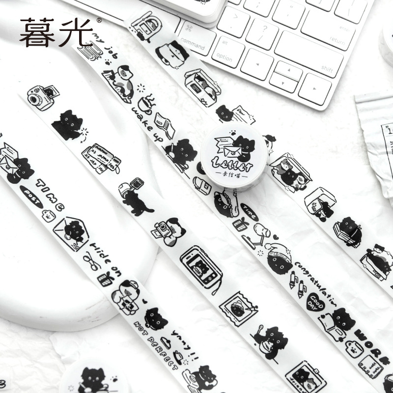 小鱼家 韩系小猫系列和纸胶带卡通可爱黑白猫咪手帐装饰素材贴画