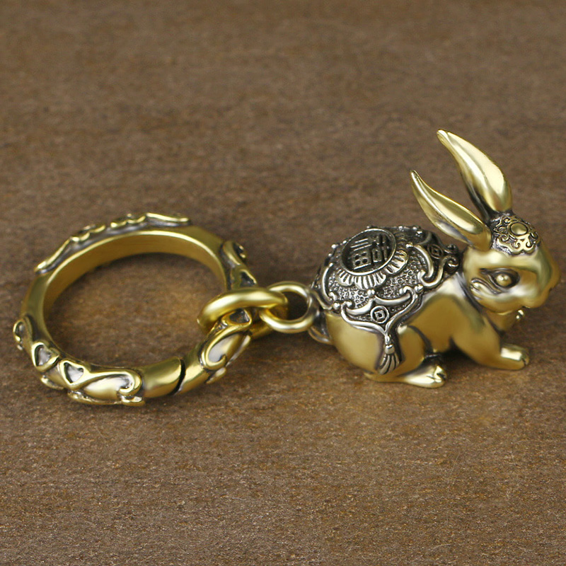 复古十二生肖兔子黄铜钥匙扣挂件男女款吊坠书包配饰可爱创意礼品