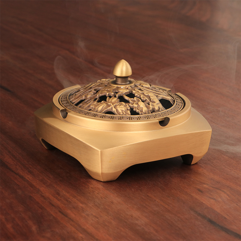 高颜值金属烟灰缸创意个性香烟缸禅意香炉复古带盖家用烟灰缸