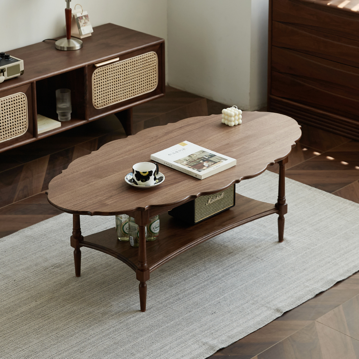 物应实木圆形茶几客厅家用茶桌小户型北欧复古小桌子现代简约茶台