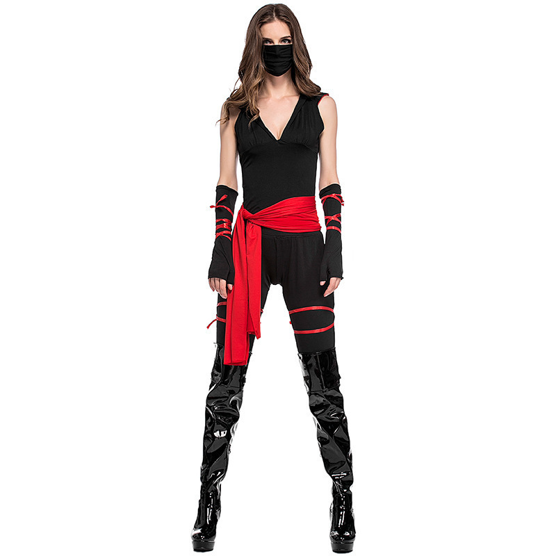 万圣节服装角色扮演黑色忍者服舞台装出口欧美Ninja蒙面勇士女装