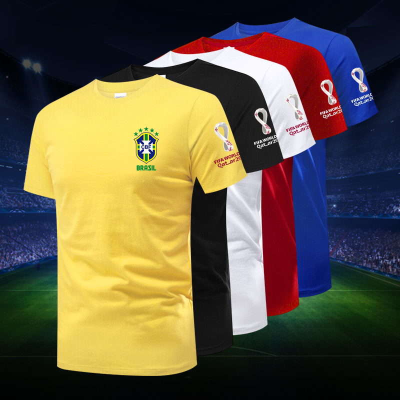 世界杯纯棉短袖t恤男宽松夏季巴西法国西班牙德国阿根廷球迷队服