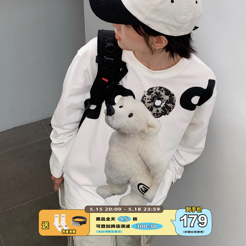 美好商店MeihaoStore北极甜甜熊good动物系列印花宽松情侣长袖T恤