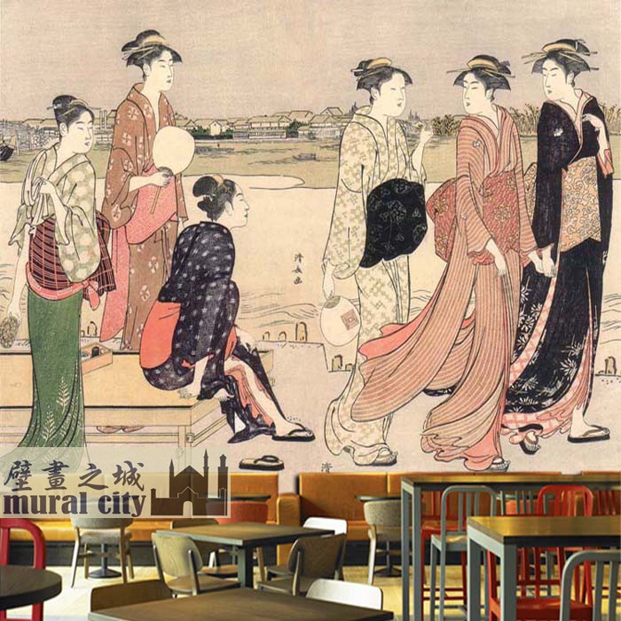 日本日式艺伎美女墙纸日系和服女人古典浮世绘美人画壁纸背景墙布