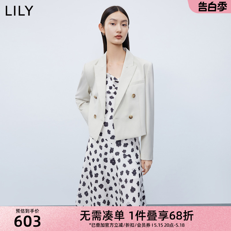 【专柜甄选】LILY女装绵羊毛复古双排扣超短小西装外套