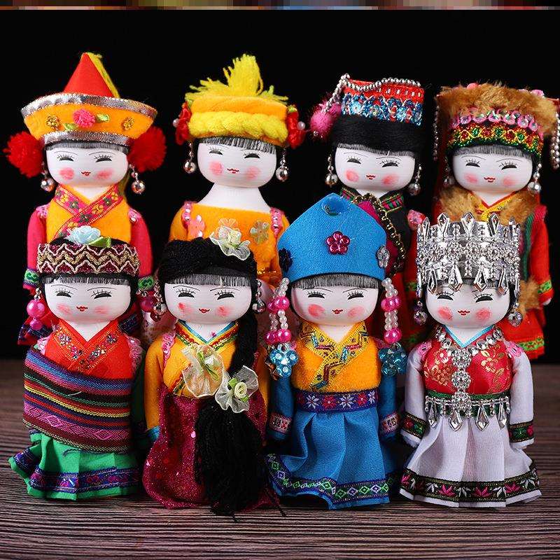 云南少数民族风木偶卡通娃娃玩具56个民族娃娃幼儿园教具玩偶摆件