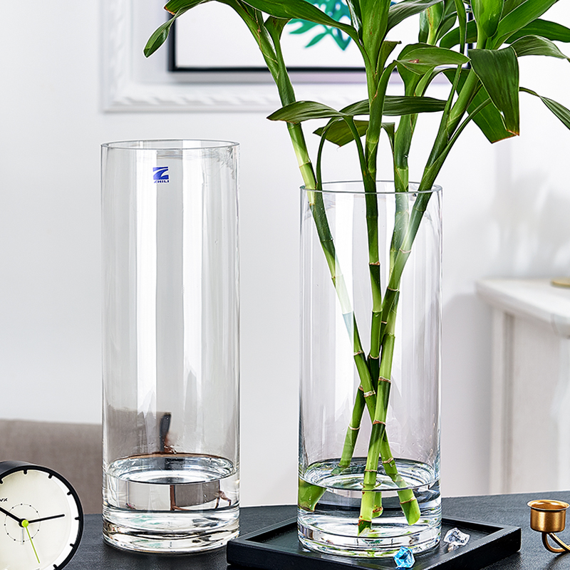 特大号落地花瓶玻璃透明摆件水养富贵竹水竹玫瑰百合插花客厅家用
