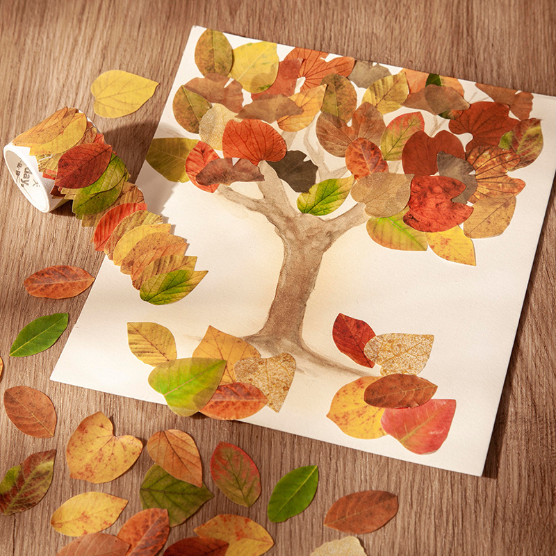树叶异形和纸胶带 香榭的落叶系列 银杏菩提榕树叶手帐素材装饰贴