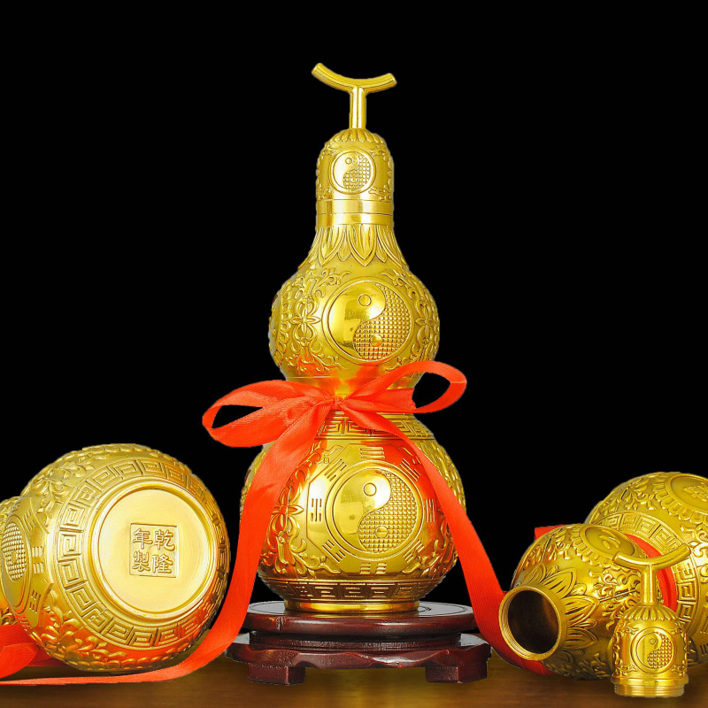 铜葫芦摆件纯铜中式客厅桌面送礼葫芦黄铜材质八卦图案小葫芦居家
