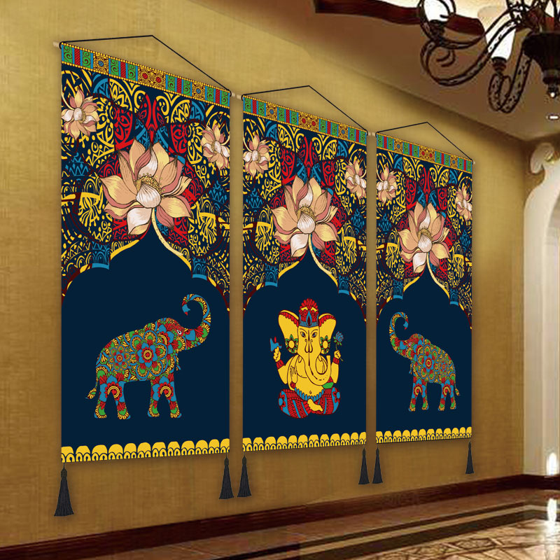 东南亚泰式大象民宿挂画壁挂布客厅背景墙装饰画布壁画布艺装饰画