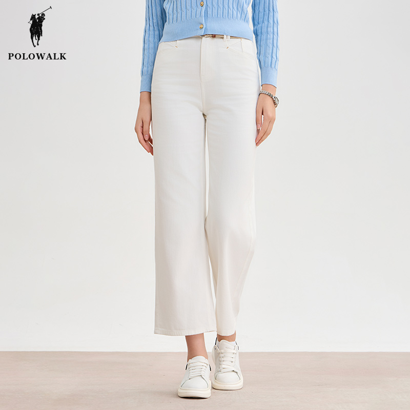 POLOWALK白色牛仔裤女士2024春季新款直筒显瘦百搭商场同款长裤子