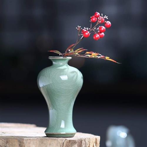 摆放摆设瓷瓶台面放干花的花瓶 创意水养青瓷西餐厅茶台桌假花