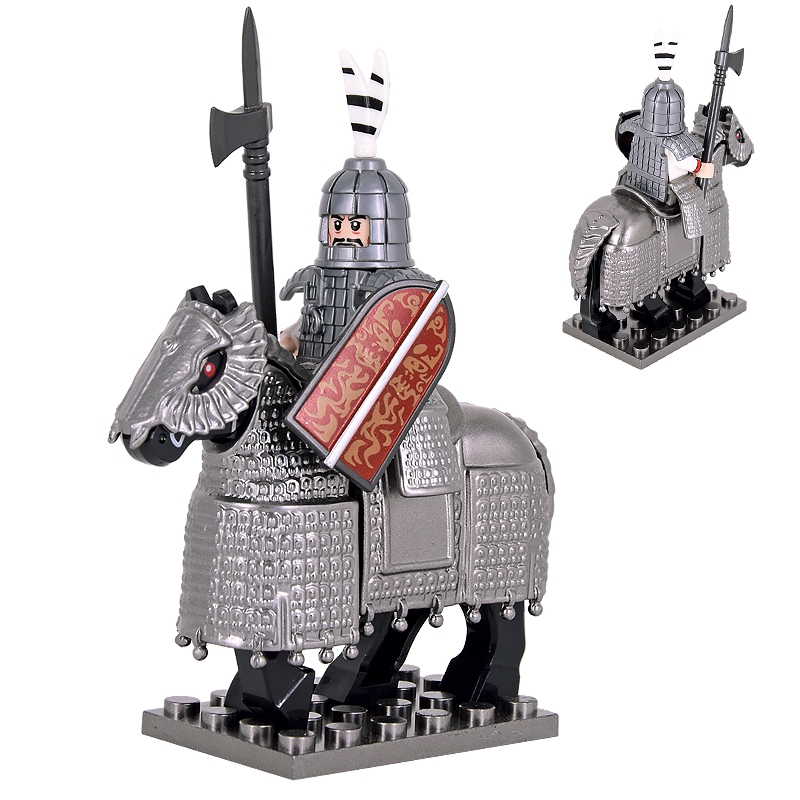 古代骑士单刀兵铁色重甲战士骑兵铁浮屠铁甲马拼装10积木益智玩具
