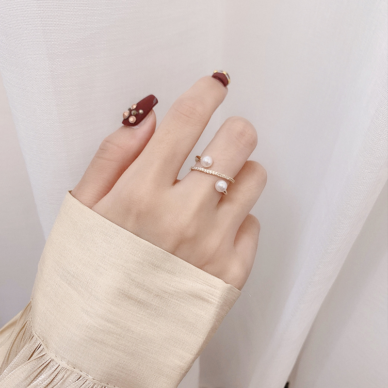 简约装饰食指戒指女网红时尚个性冷淡风韩版珍珠指环ins新潮戒子