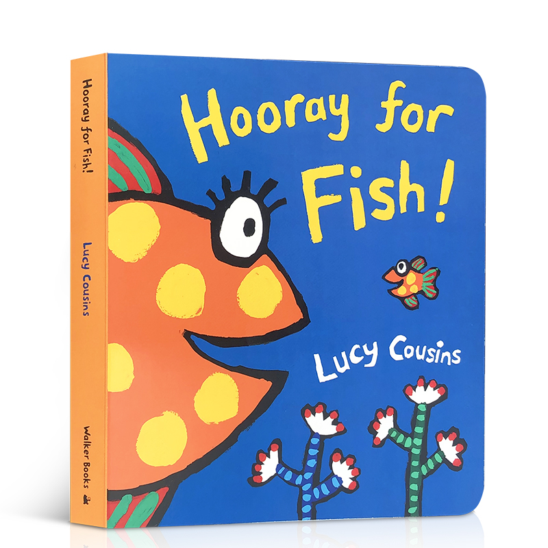 英文原版绘本为小鱼欢呼Hooray for Fish儿童启蒙认知纸板图画书小鼠波波同作者Lucy Cousins 亲子互动阅读鱼儿水中游动物主题