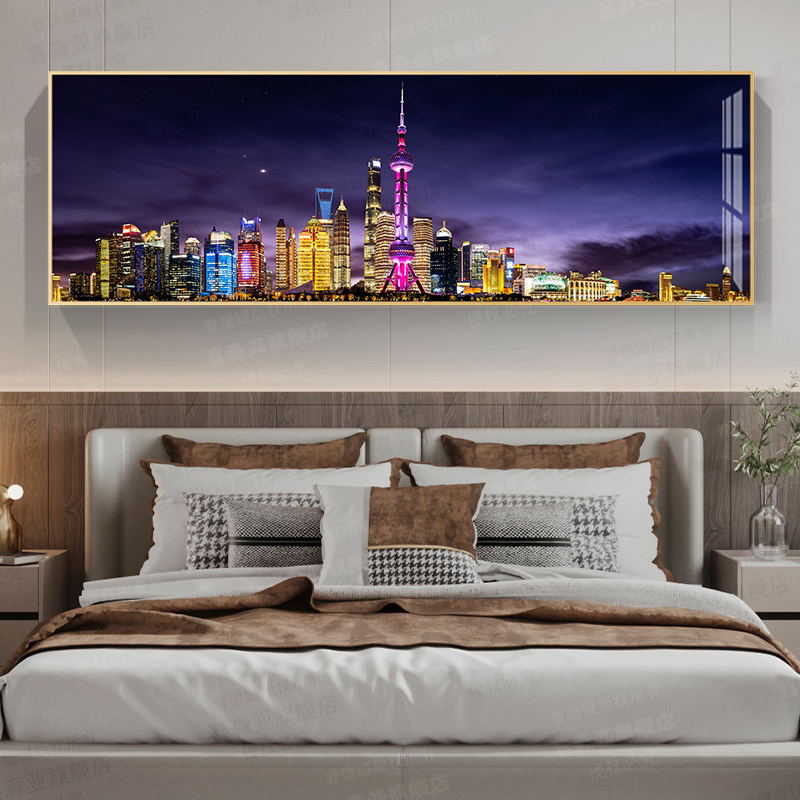 上海夜景夜韵东方大尺寸山水画轻奢客厅沙发背景墙装饰画挂画壁画