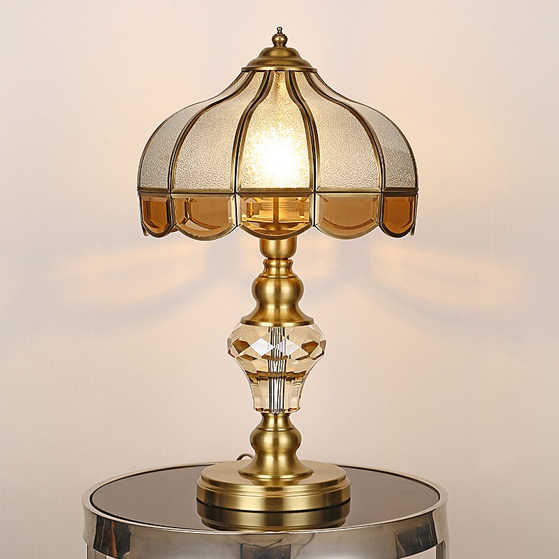 美式全铜台灯 高档水晶床头卧室客厅台灯 欧式复古纯铜奢华焊锡灯