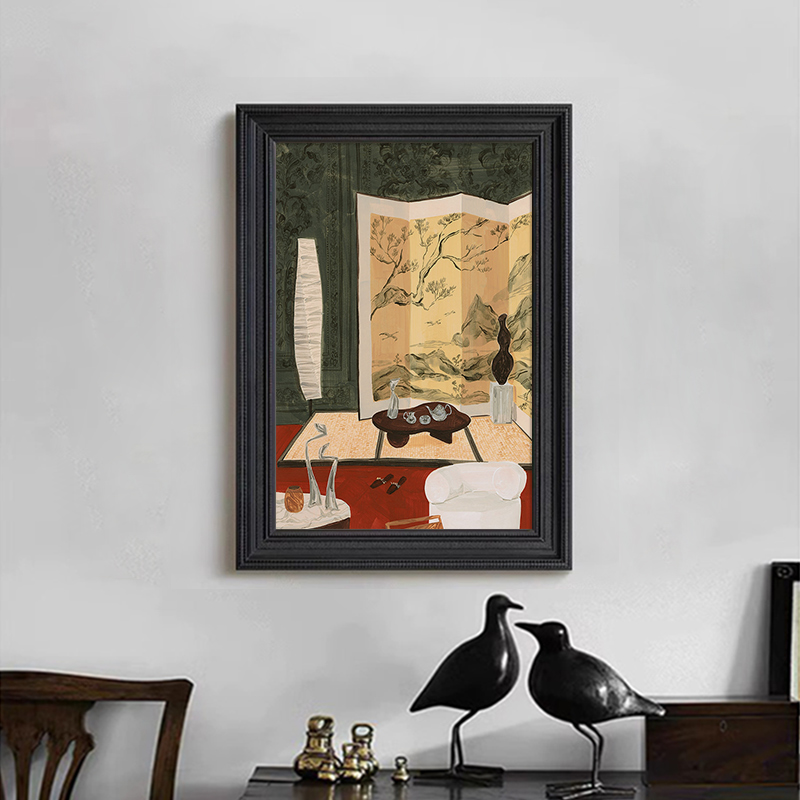 中古风客厅餐厅屏风摆件静物艺术装饰挂画抽象玄关法式纯手绘油画