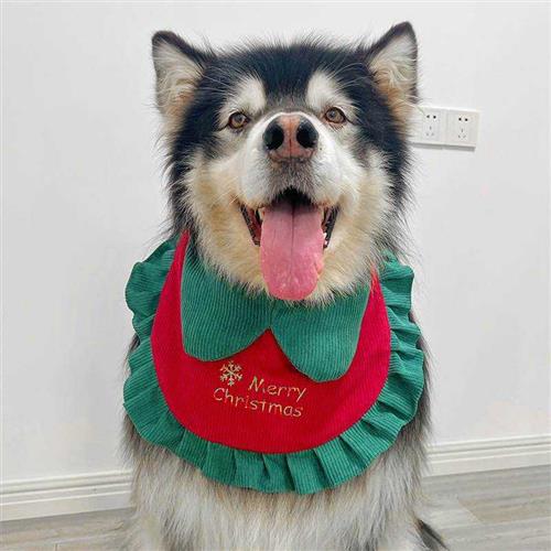 免费刺绣名字 圣诞款宠物狗狗围巾大型犬口水巾围兜 阿拉斯加金毛