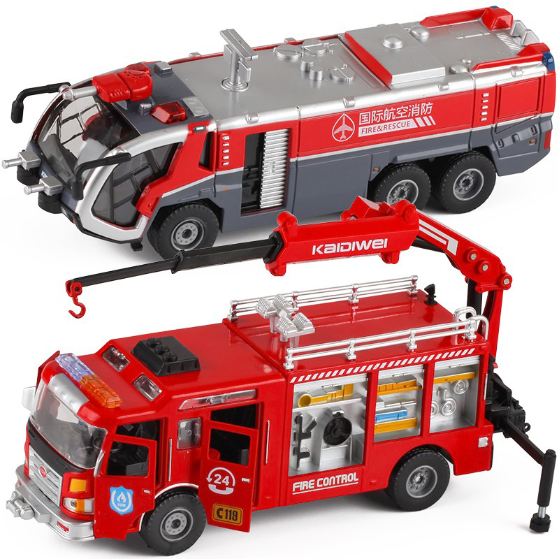 凯迪威仿真合金机场救援消防车儿童男孩开门声光汽车模型玩具小车