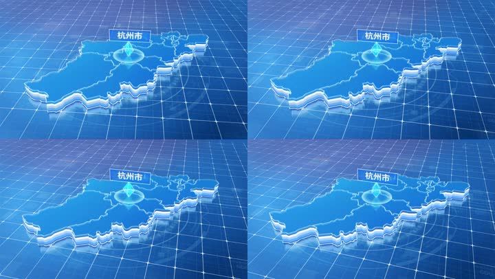杭州市地图透明三维科技感蓝色网络定位区位连线发散ae模板