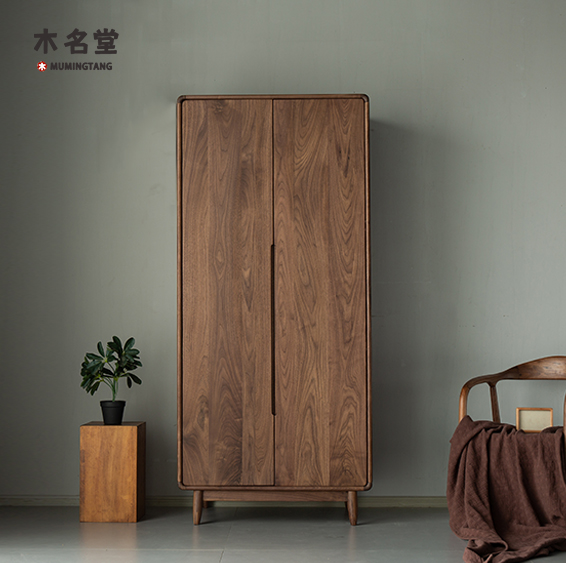实木衣柜北美黑胡桃木现代简约日式原木小户型卧室两门可定制衣橱