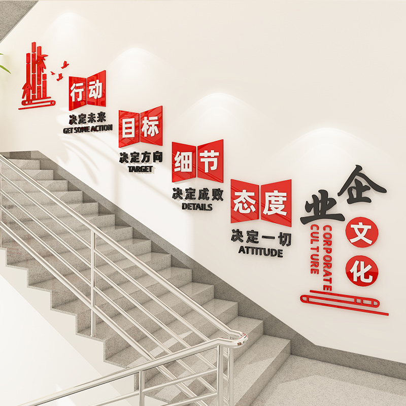 公司企业文化墙办公室楼梯背景墙面装饰创意励志标语墙贴激励文字