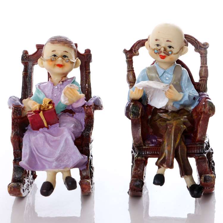 家居装饰品摆件中式老头老太太情侣夫妻人物摆设白头偕老结婚礼品