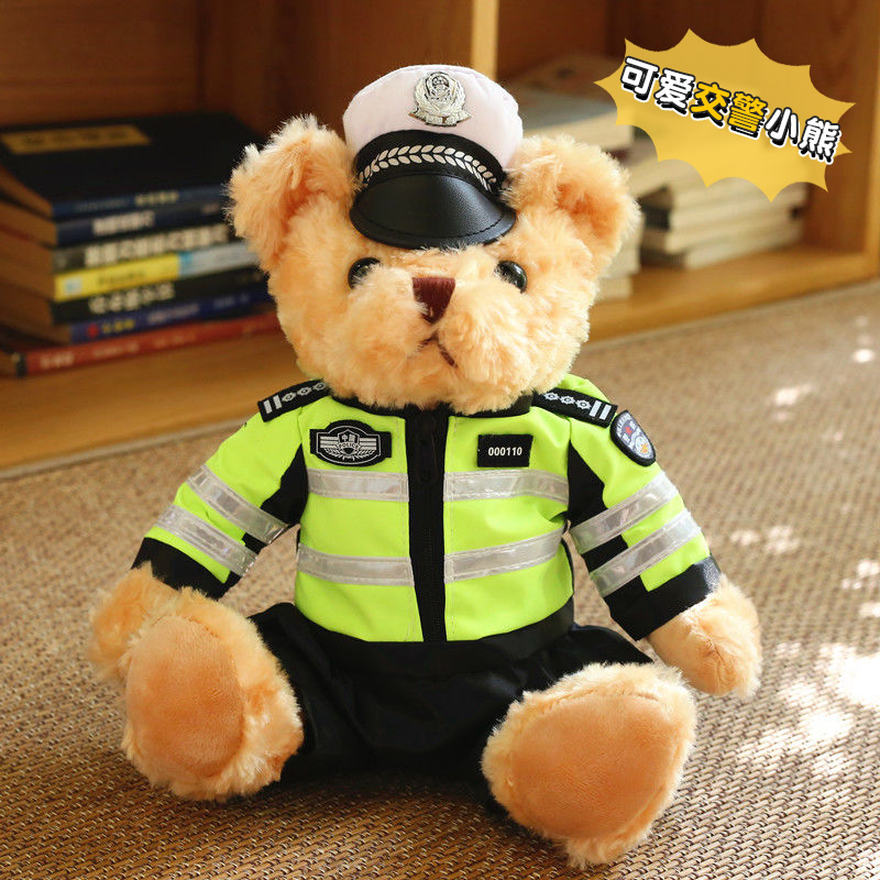 创意交警小熊公仔毛绒玩具警察熊网红机车熊铁骑泰迪熊玩偶礼物