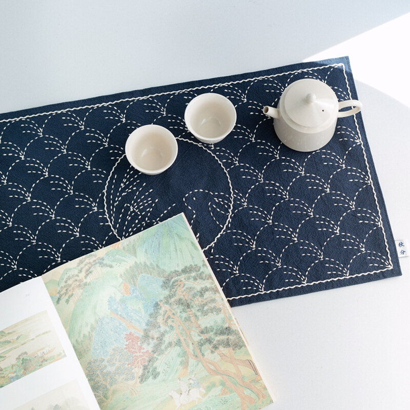 刺子绣茶席材料包野分月兔图案手工DIY自绣 新手刺绣禅意茶垫送礼