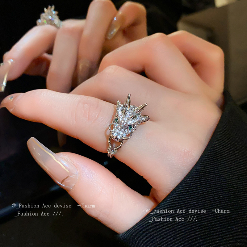 新中式锆石龙形开口戒指国潮时尚设计感食指戒高级感气质手饰