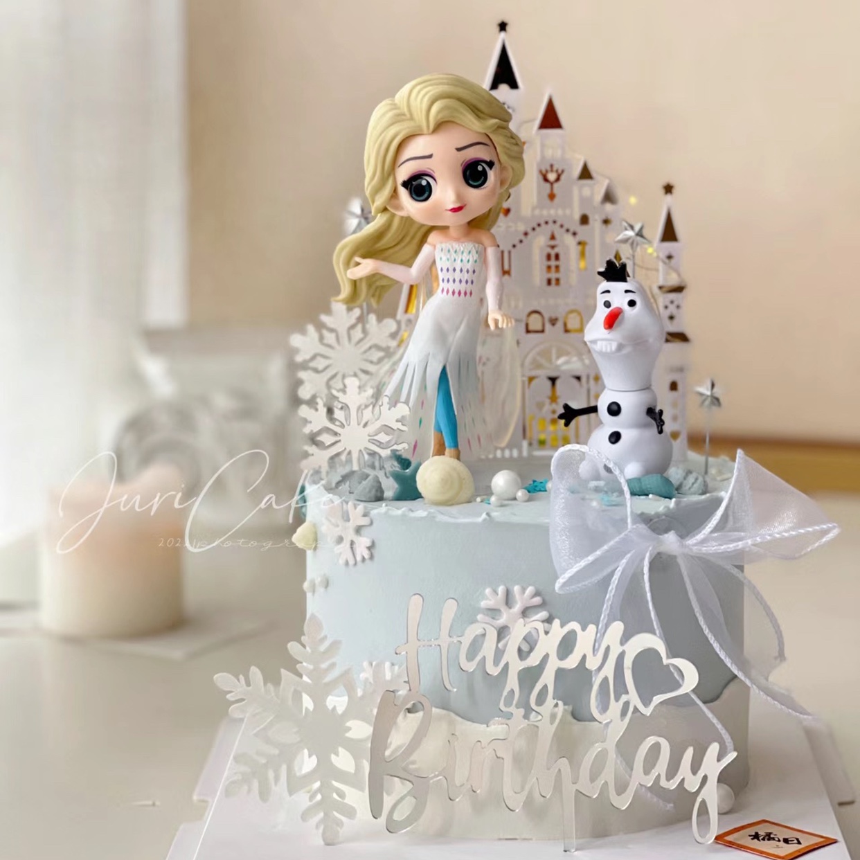 4代艾莎公主蛋糕装饰摆件小朋友生日蛋糕雪花城堡雪宝烘焙插件