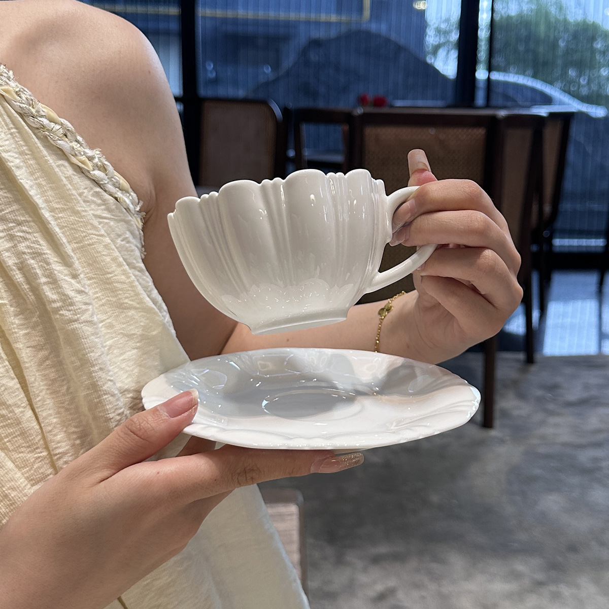 【老板娘自用款漂亮】韩式ins花瓣陶瓷咖啡杯碟下午茶拿铁杯