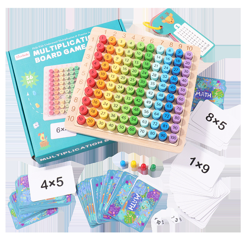 跨境儿童彩色三合一99乘法表早教益智九九乘法口诀1-100百数玩具