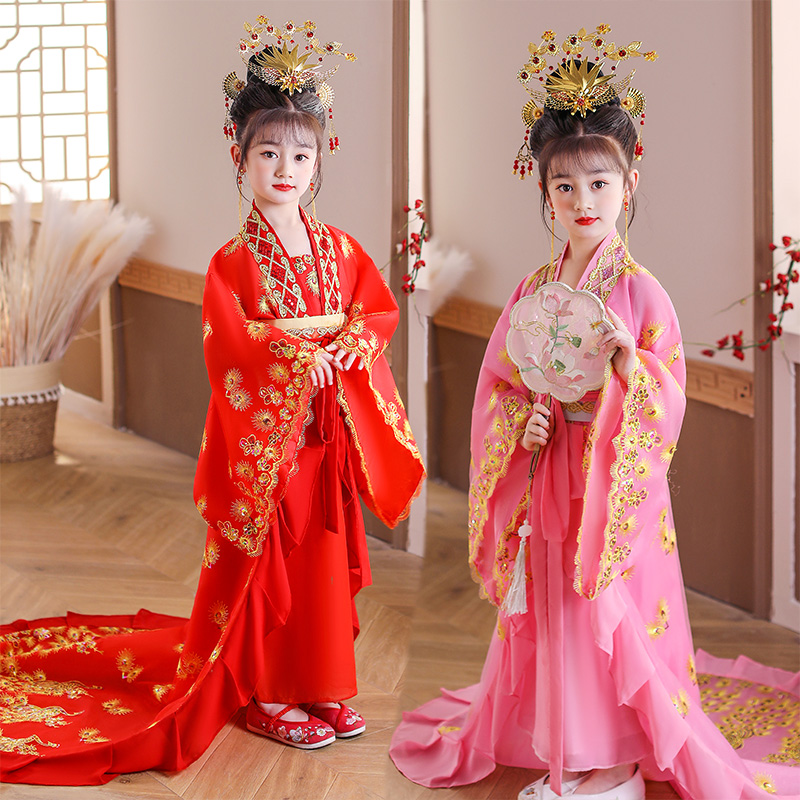 儿童古装贵妃服装女童宫廷汉服公主中国风女孩唐朝皇后娘娘演出服