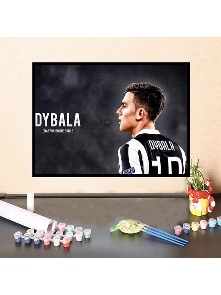 世界杯足球明星diy数字油画填充手工填涂色人物油彩画画迪巴拉