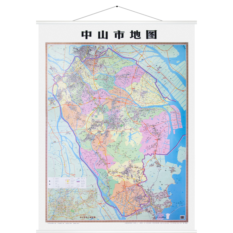 2022新版 广东省中山市地图挂图 竖版1.1米X1.6米高清挂绳挂图精