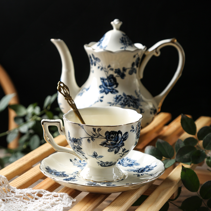 法式下午茶咖啡杯陶瓷茶壶茶具欧式红茶杯碟家用青花精致复古杯子