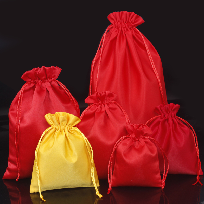 龙年新年福袋纯红色布袋结婚包装袋开业绸缎抽绳布袋礼品袋印logo
