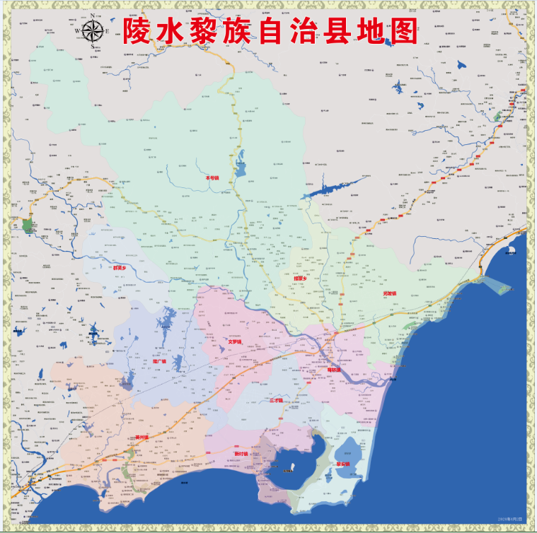 2020年海南省陵水县百度版地图行政交通旅游乡镇地图130x130cm