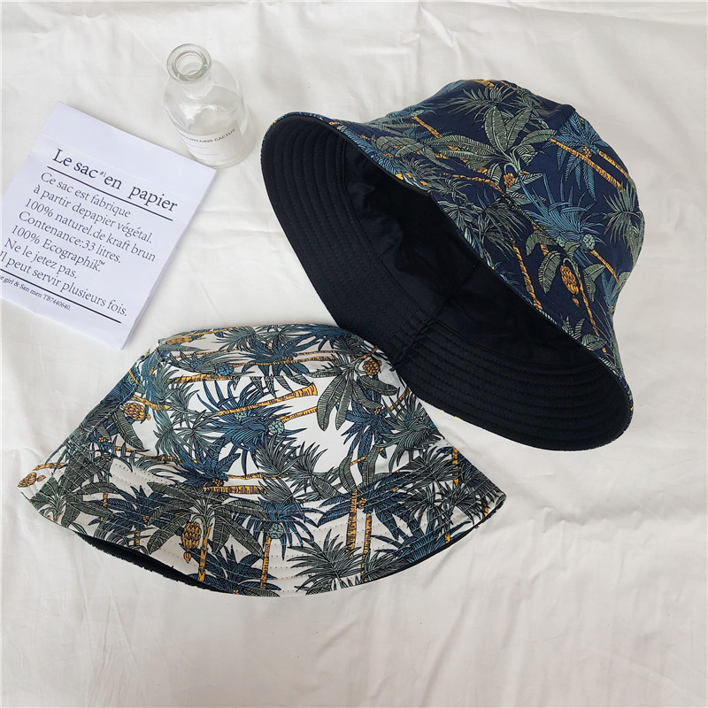 香蕉树双面渔夫帽女韩版沙滩帽两面戴盆帽可折叠布帽百搭美式潮帽