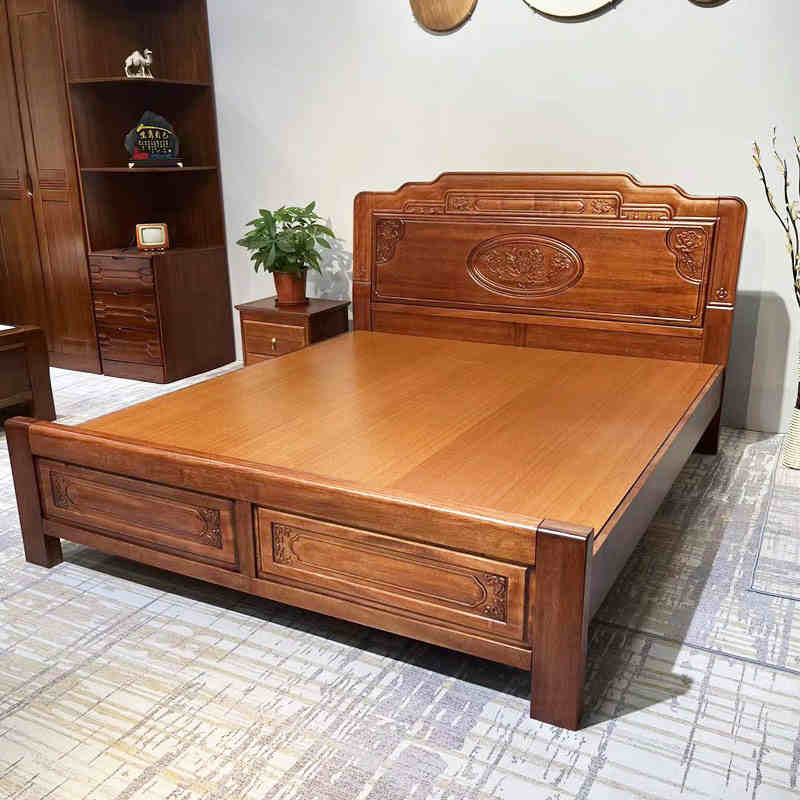 金花梨木实木床1.8米双人床雕花格木大床卧室明清古典仿古床中式