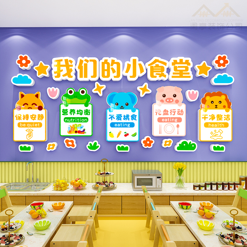 幼儿园食谱展示板公示栏午托管班食堂主题墙面装饰亚克力立体墙贴