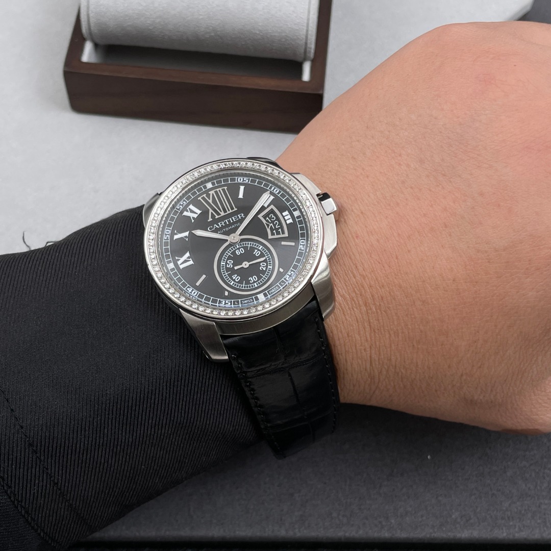 [9.8新]卡地亚卡列博系列精钢后镶钻全自动机械手表男表W7100041