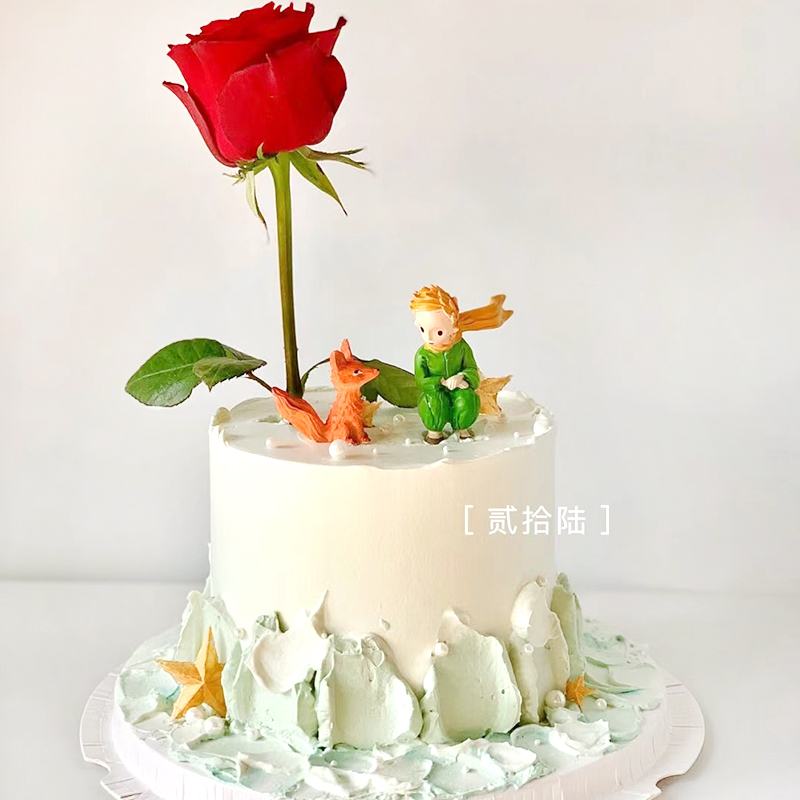 复古小王子玫瑰花蛋糕装饰插件520情人节浪漫纪念日戒指盒摆件