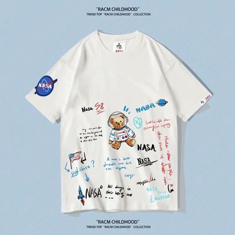 NASA联名小熊王一博同款衣服夏季2021新款宇航员涂鸦短袖t恤男